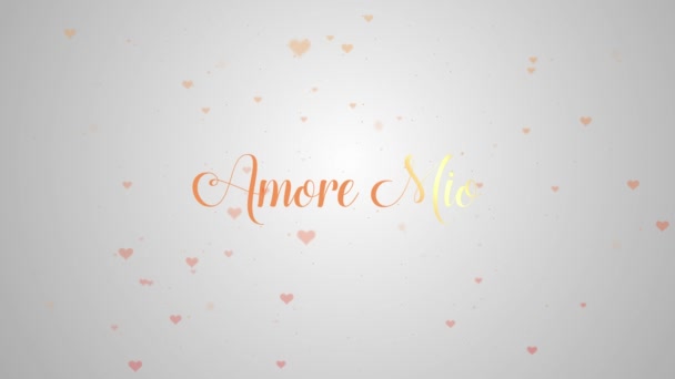 Amore mio love confession. Valentinstag Herz aus rosa Spritzer isoliert auf hellrosa mit kleinen niedlichen roten Herzhintergrund verziert. Liebe teilen. Zoom. Aktion. Animation. 4k. — Stockvideo