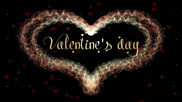 Valentijnsdag hart gemaakt van rode wijn splash geïsoleerd op zwarte achtergrond, die is versierde met kleine schattige rode harten. Wees mijn Valentijn aandeel liefde. — Stockfoto