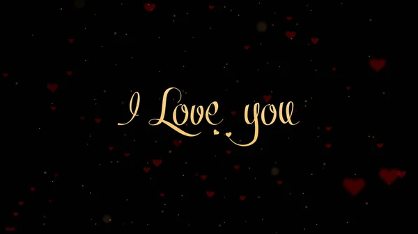 Szeretlek Love vallomás. Valentin-nap betűkkel, elszigetelt fekete háttér, amely bedecked kis aranyos piros szívek. Oszd meg a szerelmet. — Stock Fotó