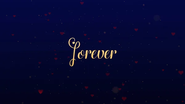 Valentines Day lettering, isolated on blue background, which is bedecked with little cute red hearts. Forever together Share love. — Stock Photo, Image