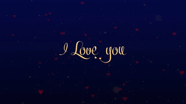 Я люблю тебе любов Сповідь. День Святого Валентина напис, ізольований на синьому фоні, який є прикрашена маленькими милими червоними сердечками. Частка кохання. — стокове фото