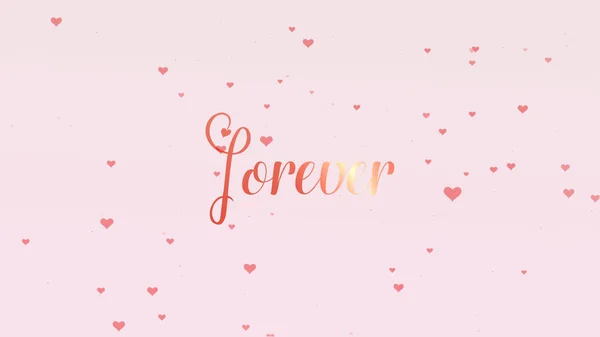 San Valentino lettering è isolato su sfondo rosa chiaro, che è impreziosito con piccoli cuori rossi carino. Per sempre insieme Condividere l'amore . — Foto Stock