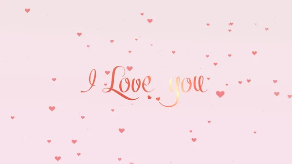 Alla hjärtans dag bokstäver. Älskar bakgrund med rosa små söta hjärtan för alla hjärtans dag. Ljusrosa backgrop. Rosen rosa Inskription. — Stockfoto