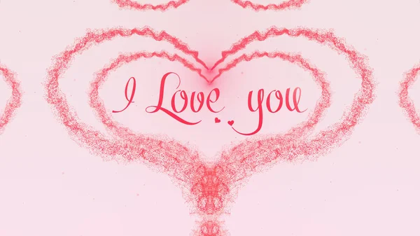 Jag älskar dig kärlek bekännelse. Alla hjärtans dag hjärta gjort av rosa stänk isolerad på ljusrosa bakgrund. Dela kärleken. — Stockfoto