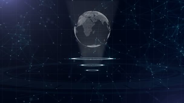 Globe de données numériques-illustration abstraite d’une technologie scientifique. Réseau de données. Planète Terre autour de trois cercles en boucle. 3D. Close up. espace de copie. Zoom. entrain. action. 4k. — Video