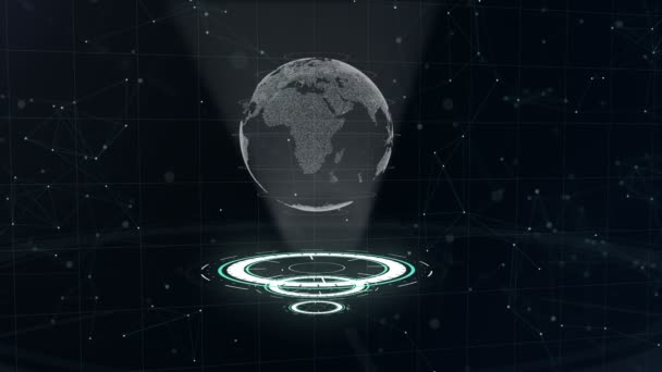 Цифровой глобус данных - абстрактная иллюстрация научной технологии. Сеть данных. Окружающая планета Земля на трех кругах. 3D. Закрывай. скопировать пространство. Увеличение. Анимация. Начали. 4K . — стоковое видео