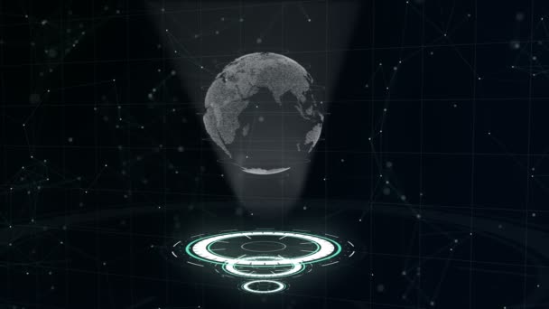 Globe de données numériques-illustration abstraite d’une technologie scientifique. Réseau de données. Planète Terre autour de trois cercles en boucle. 3D. Close up. espace de copie. Zoom. entrain. action. 4k. — Video