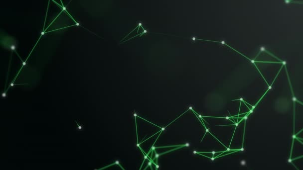 3D renderizar fundo do plexo. Tecnologia e tema de conexão. Os pontos brilhantes unem-se com linhas verdes brilhantes. Acção. Animação. 4K . — Vídeo de Stock