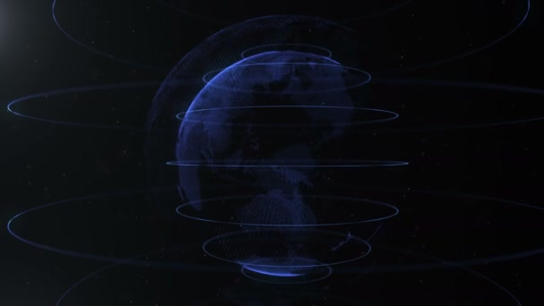 Esfera abstracta. Lunares azul marino conectados con líneas. Interfaz de globalización. La esfera azul marino aparece de una centelleo que crece lentamente. 4K . — Vídeo de stock