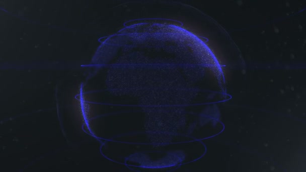 Sphère abstraite. Pois bleu marine connectés avec des lignes. Interface de mondialisation. La sphère bleue marine boucle lentement sur fond noir fumé. 4K . — Video
