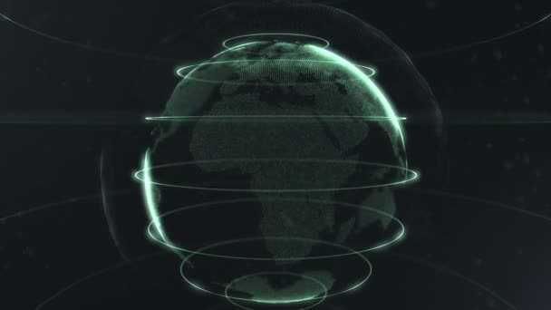 Esfera futurista de puntos. Interfaz de globalización. Lazos verdes alrededor de la esfera. Precisión de color. Esfera recortada. Patadas en movimiento. 4K . — Vídeo de stock