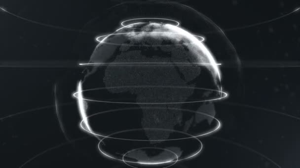 Esfera abstrata branca. Pontos brancos conectados com linhas. Interface de globalização. Planeta está situado no centro. Fecha. Cortada. 4K . — Vídeo de Stock