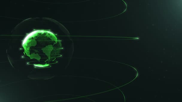 Futuristic sphere of dots. Globalization interface. Sense of science and technology abstract graphics. 3D rendering. Green loops around sphere. 4K. — Stock Video