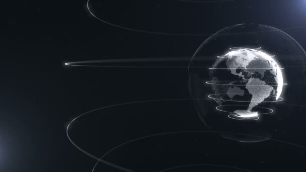 Sfera futuristica di punti. Interfaccia di globalizzazione. Senso della scienza e della tecnologia grafica astratta. rendering 3D. Cerchietti bianchi di cristallo intorno alla sfera . — Video Stock