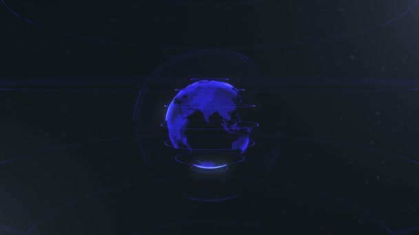 sphère abstraite. Pois bleu marine connectés avec des lignes. Interface de mondialisation. La planète se déplace au centre. 4K .