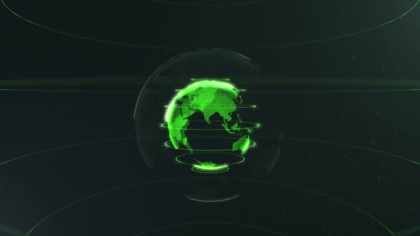Futurisztikus gömb pöttyökkel. Globalizációs interfész. Értelme a tudomány és a technológia absztrakt grafika. 3D renderelés. Zöld hurkok körül gömb. 4k. — Stock videók