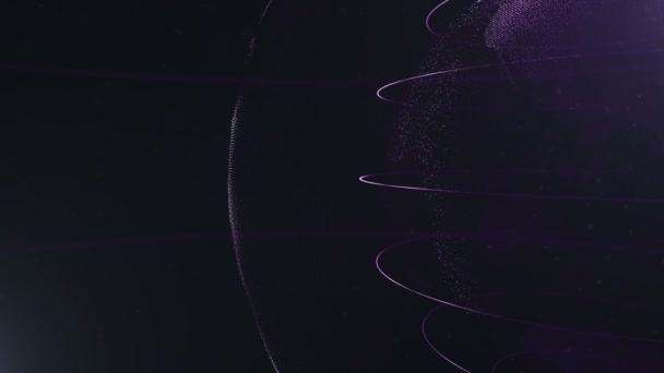 Esfera abstracta. Esfera recortada. Puntos violetas conectados con líneas. Interfaz de globalización. El planeta se mueve por el lado derecho. 4K . — Vídeos de Stock