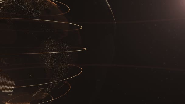 Sfera astratta. Ritagliato. Puntini dorati collegati con linee. Interfaccia di globalizzazione. Il pianeta si sta muovendo sul lato sinistro. 4K . — Video Stock