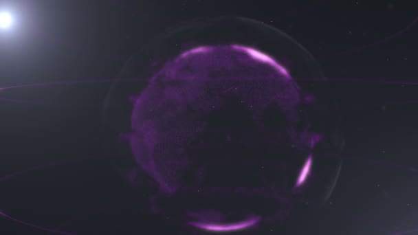 Esfera abstrata. Pontos violeta conectados com linhas. Interface de globalização. Acumulação de pontos. Fecha o vídeo. Movendo e ampliando o planeta. 4K . — Vídeo de Stock