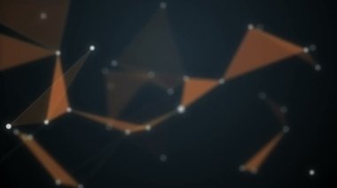 Soyut siyah arka plan, beyaz nokta dolu, hangi beyaz düz çizgiler ile bağlı, kahverengi bıvrık zemin üzerinde. Şekiller yavaşça uzaklaşıyor. 4k. Bokeh.