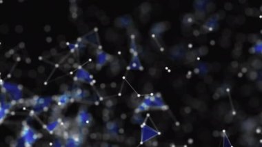 Soyut siyah-fumed arka plan, beyaz düz çizgiler ile bağlı beyaz nokta dolu, siyah lekeli zemin üzerinde. Kompozisyonu yakınlaştırma. Şekiller yavaş ilerliyor. 4k. Bokeh.