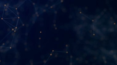 Şekiller, noktalar ve çizgiler bulanık arka plan üzerinde parlaklık ile bağlanır. Animasyon. Kompozisyonu yakınlaştırma. Şekiller yavaş ilerliyor. 4k.