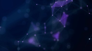 Şekiller, noktalar ve çizgiler bulanık arka plandaki parlaklıkla birbirine bağlıdır. Menekşe şekillerin görünmesi.