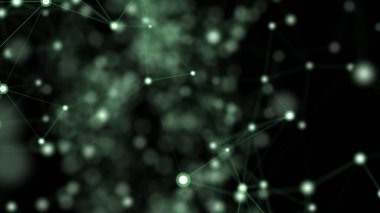 Soyut arka plan, beyaz düz çizgilerle birbirine bağlanan beyaz noktalarla dolu, siyah lekeli zeminde.