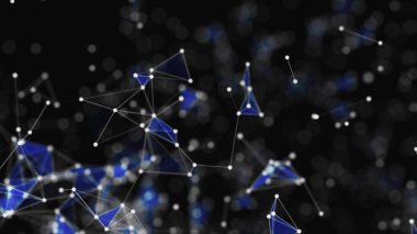 Soyut derin mavi arka plan, beyaz nokta dolu, hangi beyaz düz çizgiler ile bağlı, mavi lekeli zemin üzerinde.