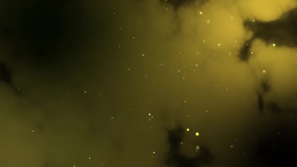 Fond abstrait de particules dorées avec une faible profondeur de champ en haut et en bas de l'écran. Au ralenti. Animation. 4K .