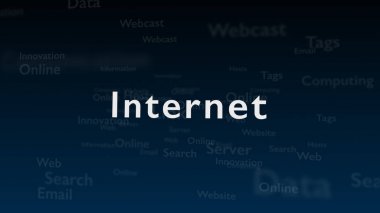 Internet ile anlaşma farklı kelimeler, ile derin mavi arka plan. Yakından kapatın. Kopya alanı. 3d.