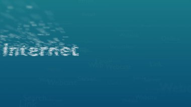 Internet ile anlaşma farklı kelimeler, ile Açık mavi arka plan. Bulanık tip süper. Kelime internet içinde kelimelerin geniş içerir. Yakından kapatın. Kopya alanı. 3d.