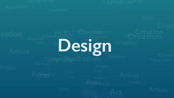 Licht blauwe achtergrond met verschillende woorden, die omgaan met design. Close-up. Kopieer ruimte. 3d. — Stockfoto