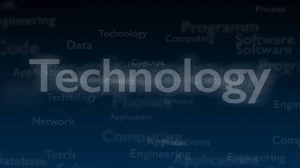 Deep blue background with different words, which deal with technology. Close up. Copy space. 3D. — Stock Photo, Image