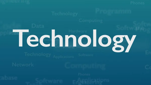 Licht blauwe achtergrond met verschillende woorden, die zich bezighouden met technologie. Close-up. Kopieer ruimte. 3d. — Stockfoto