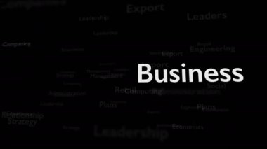 Farklı kelimeler, hangi iş ile ilgili siyah arka plan. Yakından kapatın. Kopya alanı. 3d. Animatiom. 4k.