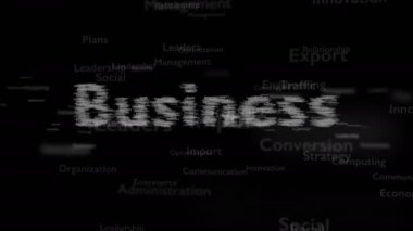 Farklı kelimeler, hangi iş ile ilgili siyah arka plan. Yakından kapatın. Kopya alanı. 3d. Animatiom. 4k.