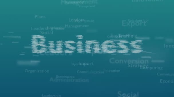 Light blue background with different words, which deal with business. Close up. Copy space. 3D. Animatiom. 4K. — Stock Video