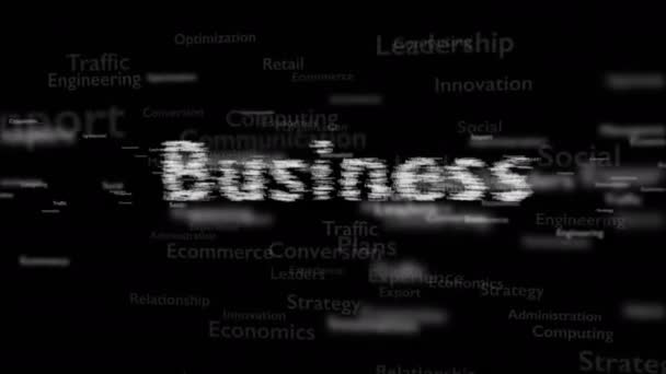 Fekete háttér különböző szavakkal, amelyek foglalkoznak az üzleti. Közelről. Térmásolat. 3D. Animatiom. 4k. — Stock videók