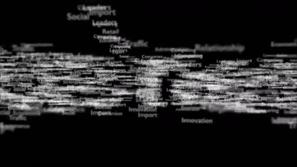 Zwarte achtergrond met verschillende woorden, die omgaan met zaken. Close-up. Kopieer ruimte. 3D. Animatiom. 4k. — Stockvideo