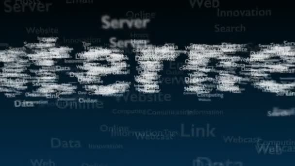 Tiefblauer Hintergrund mit verschiedenen Wörtern, die sich mit dem Internet befassen. Nahaufnahme. Kopierraum. 3d. Animation. — Stockvideo