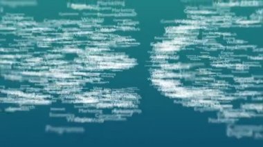 Arama Motoru Optimizasyonu ile anlaşma farklı kelimeler, ile açık mavi arka plan. Cesur kelime hiçbir yerden ortaya çıkıyor ve parlıyor. Yakından kapatın. Kopya alanı. 3d. Animatiom. 4k.