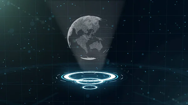 Globo de dados digital - ilustração abstrata de uma tecnologia científica. Rede de dados. Rodeando o planeta Terra em três círculos em loop. 3D. Fecha. espaço de cópia . — Fotografia de Stock