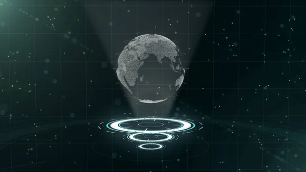 Digitaler Datenglobus - abstrakte Illustration einer wissenschaftlichen Technologie. Datennetzwerk. den Planeten Erde auf drei Schleifen umkreist. 3d. Nahaufnahme. Kopierraum. — Stockfoto