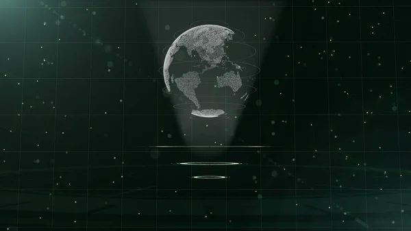 Digitaler Datenglobus - abstrakte Illustration einer wissenschaftlichen Technologie. Datennetzwerk. den Planeten Erde auf drei Schleifen umkreist. 3d. Nahaufnahme. Kopierraum. — Stockfoto