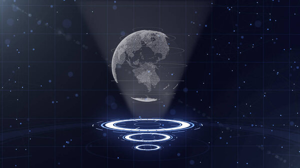 Цифровой глобус данных - абстрактная иллюстрация научной технологии. Сеть данных. Окружающая планета Земля на трех кругах. 3D. Закрывай. копировальное пространство
.