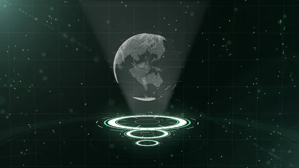 Digitálisadat-gömb-a tudományos technológia absztrakt illusztrációja. Adathálózat. Környező Föld bolygó három hurkolás körökben. 3D. Close-Up. másolási tér. — Stock Fotó