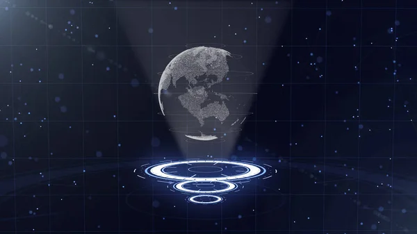 Цифровой глобус данных - абстрактная иллюстрация научной технологии. Сеть данных. Окружающая планета Земля на трех кругах. 3D. Закрывай. копировальное пространство . — стоковое фото