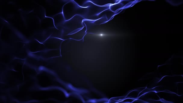 Fluido astratto, fondo liquido. Techno imitazione blu delle onde, che si muovono su sfondo nero. Luce offuscata blick bianco è all'interno delle onde. 4K . — Video Stock