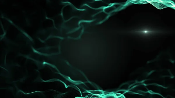 Abstrato entrelaçado fundo forma. Ondas verdes no fundo preto. Fechar a estrutura do ADN. Luz embaçada branco blick está dentro das ondas . — Fotografia de Stock